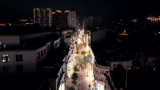 合集湖北武汉江汉路步行街夜景人流航拍视频素材模板下载