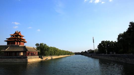 北京故宫的角楼与护城河