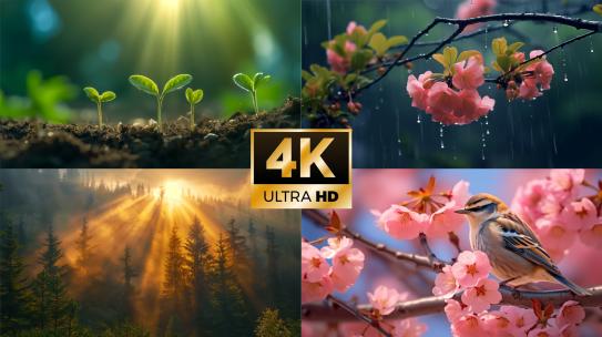 春雨春天雨滴自然万物生长下雨屋檐雨景发芽高清在线视频素材下载