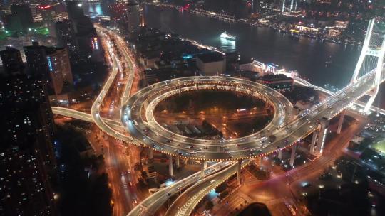 上海南浦大桥航拍夜景