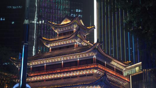 重庆罗汉寺夜景视频素材模板下载