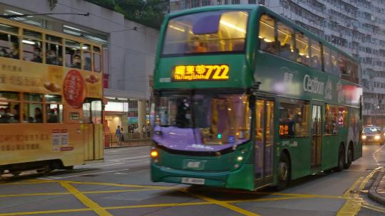 香港街道公交车叮叮车视频素材模板下载