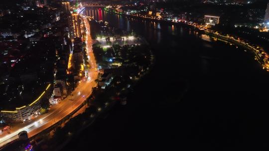 内江西林大桥夜景航拍沱江夜晚河流城市晚上