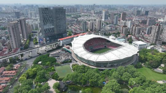 4K上海虹口足球场航拍视频素材模板下载