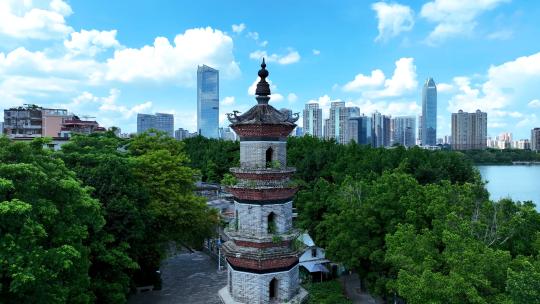 航拍广东惠州旅游地标古建筑文笔塔视频素材模板下载