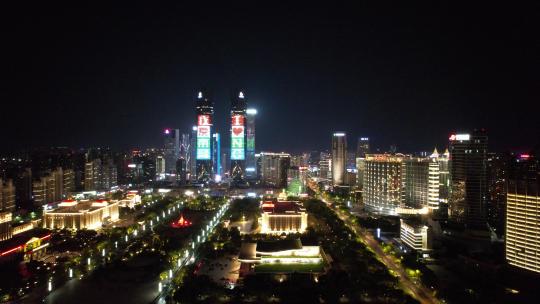 航拍江西南昌双塔红谷滩行政广场夜景