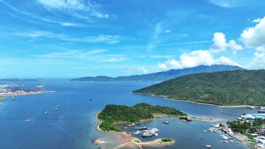 航拍蓝色海洋海岸线港口码头岛屿自然海景