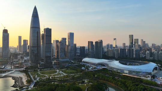 航拍深圳湾地标天际线商业地产高楼街景