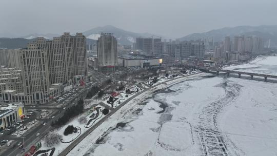 原创 辽宁通化市浑江冬季城市航拍风光