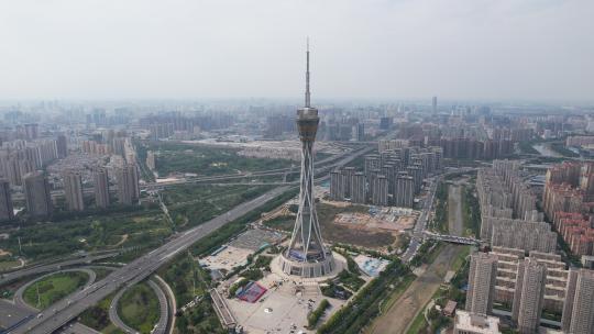 河南郑州中原福塔地标建筑航拍视频素材模板下载