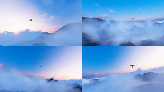 纸飞机飞入云层 梦想飞向远方高清在线视频素材下载