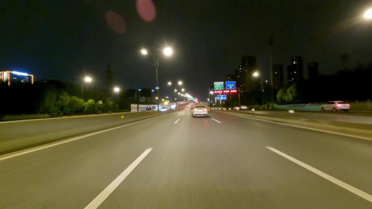 夜晚杭州市中和高架桥车头行车空镜