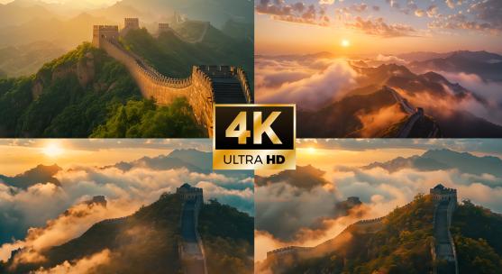 长城风光长城日出云海大好河山航拍万里长城高清在线视频素材下载