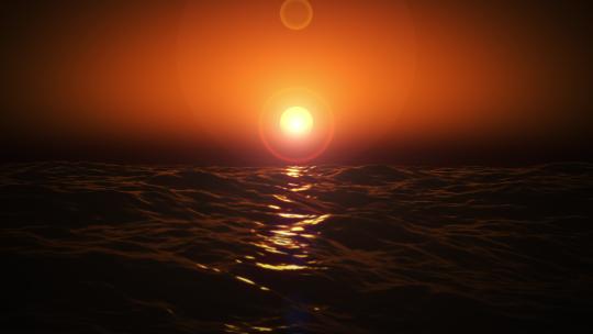 海洋日落时刻夕阳红海浪循环素材