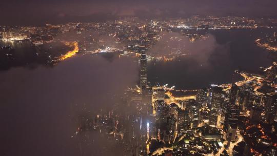 航拍香港IFC金黄夜景