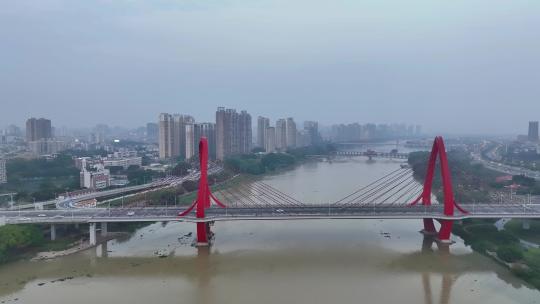 航拍福建漳州九龙江芝山大桥风光