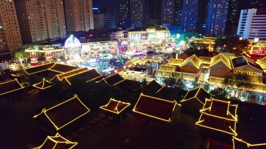 中国辽宁沈阳老北市夜景航拍视频素材模板下载
