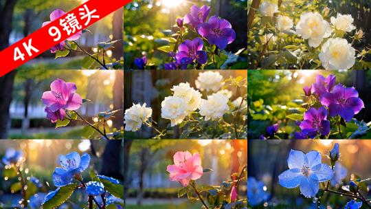 鲜花合集 白色紫色粉色蓝色森林茶花喇4K高清在线视频素材下载