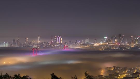 雾蒙蒙的夜晚城市