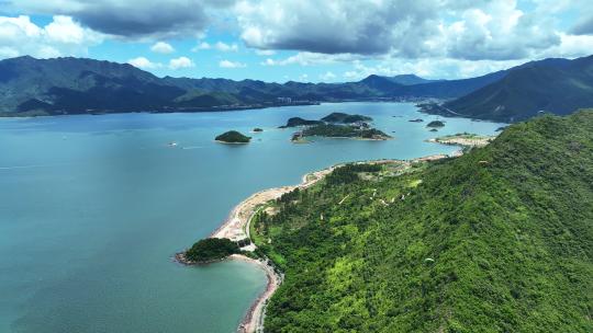 航拍广东惠州大亚湾海岸线岛屿自然海景