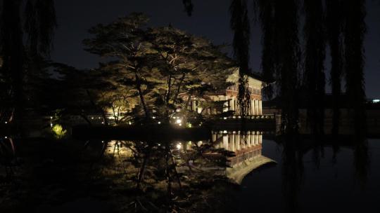 中式庭院园林夜景
