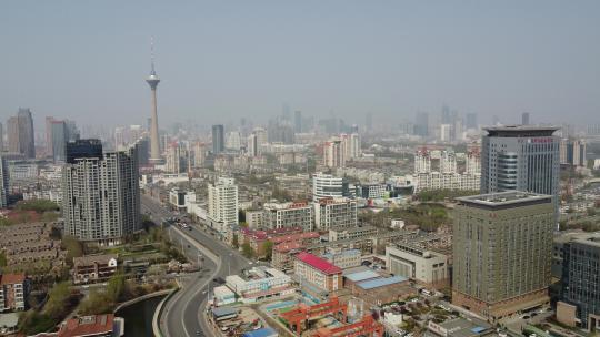 0058高清4k航拍天津地标城市建筑电视塔交通