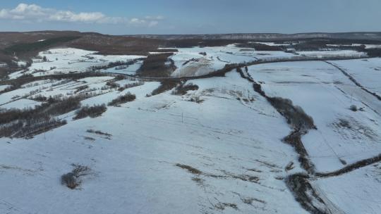 黑龙江牡丹江东宁市老黑山镇雪原风光航拍