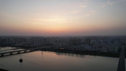 河南洛阳城市夕阳晚霞航拍