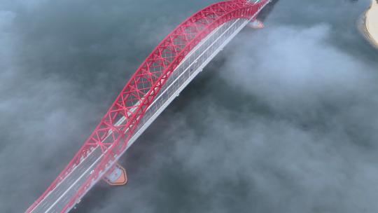 梅山湾红桥云海大气航拍4k视频