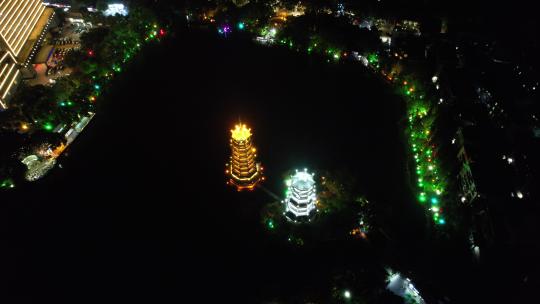 广西桂林日月双塔地标建筑航拍