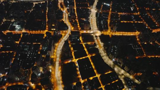 航拍凌晨城市道路交通路网视频素材模板下载