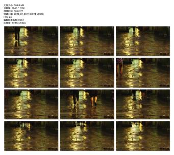 夜晚的古街光影：雨后石板路行人剪影高清在线视频素材下载