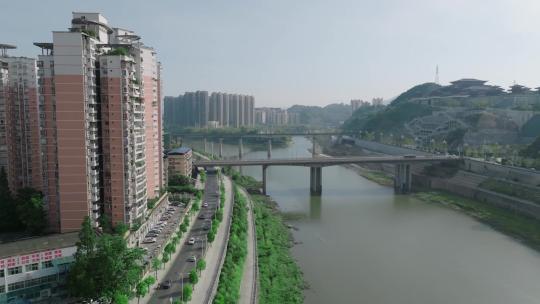 城市，桥梁，河边，楼房1080P视频素材模板下载