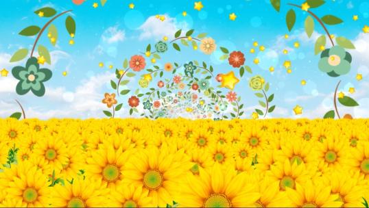 黄色向日葵六一儿童节卡通动态花海背景4K视频素材模板下载