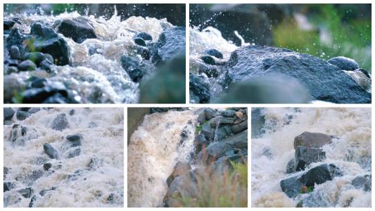山间小溪小河雨后激情奔流浪花飞溅高清在线视频素材下载