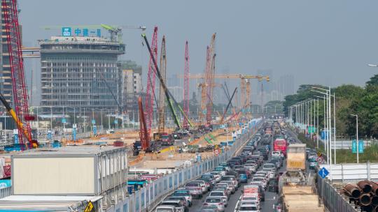 延时4KProRes深圳城市建设施工道路拥堵限速视频素材模板下载