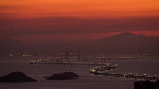 【4K】珠海拍摄港珠澳大桥日出延时视频素材模板下载