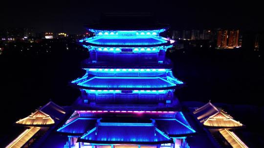 航拍江西抚州拟岘台景区夜景