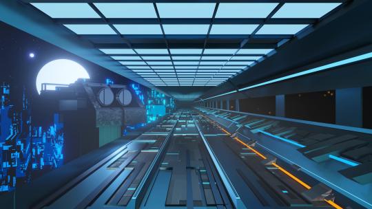 科幻火车站隧道 无缝环路灯光景观4K