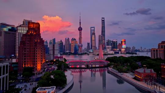 上海苏州河傍晚夕阳风光