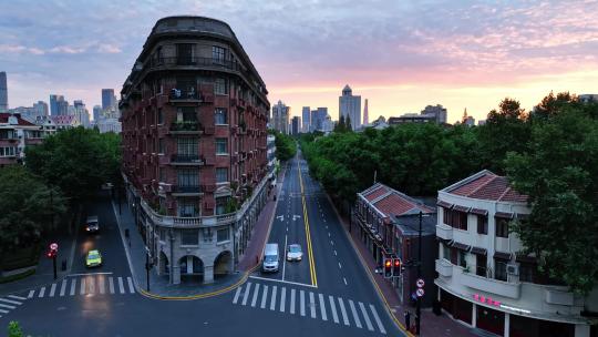 上海武康路武康大楼法式建筑地标老建筑航拍视频素材模板下载