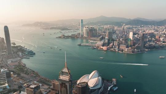 航拍香港维多利亚城市景观