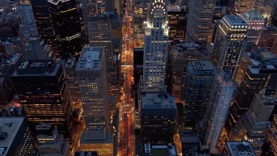 城市航拍范德比尔特一号纽约夜景汽车灯光