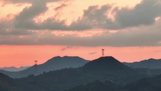 信号铁塔通讯基站航拍夕阳晚霞千里江山图卷