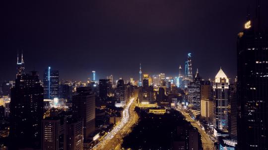 上海延安高架夜景航拍