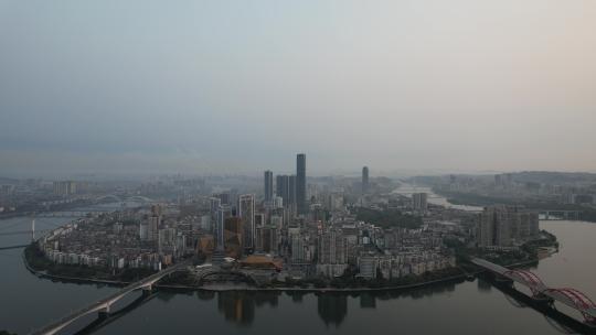 航拍广西柳州城市风光交通夜景