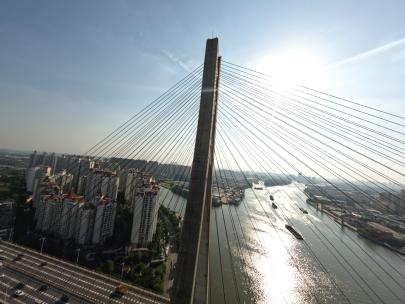 fpv穿越机航拍广州珠江东沙桥无人机大桥