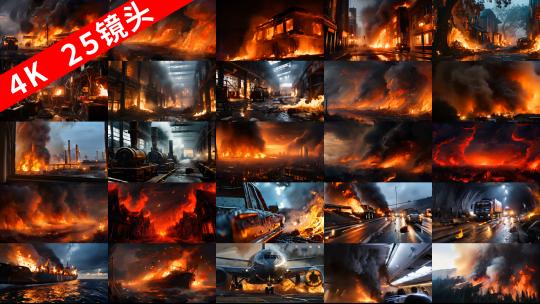 25火灾合集工厂着火交通肇事森林防火4K高清在线视频素材下载