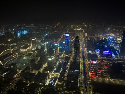延时环绕航拍宁波东部新城夜景