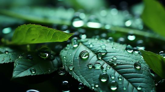 水滴叶子露珠绿叶特写植物精华清新树叶雨滴高清在线视频素材下载